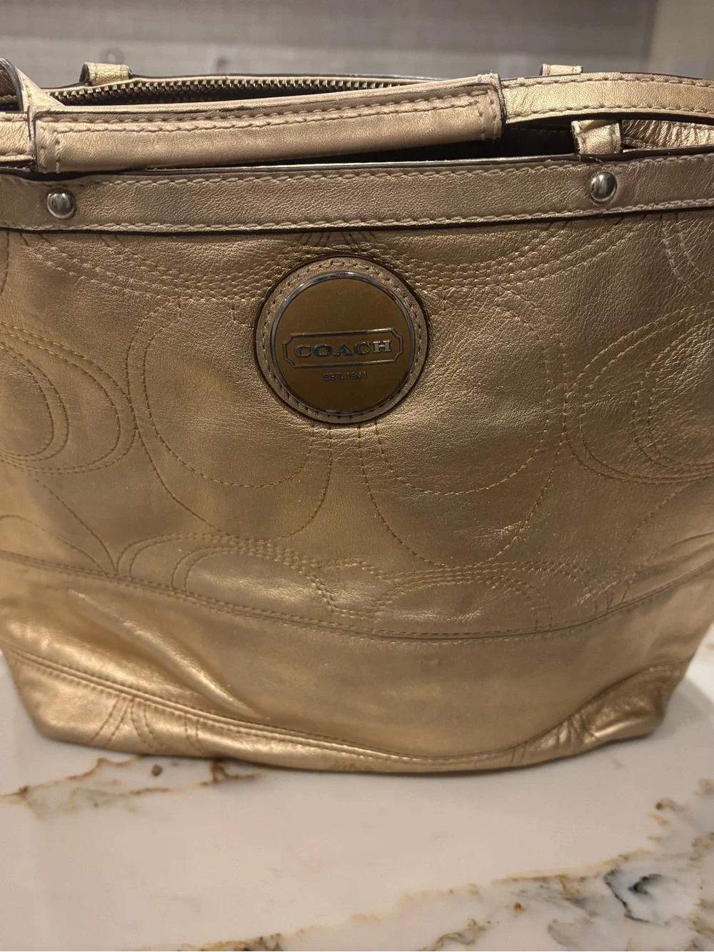 COACH Metallic Gold Leather Signature Tote